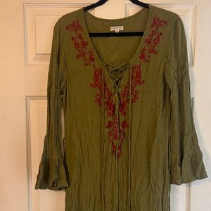 Green Embroidered Tunic Top